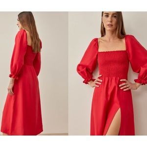 Reformation Gitane Linen Dress Cherry